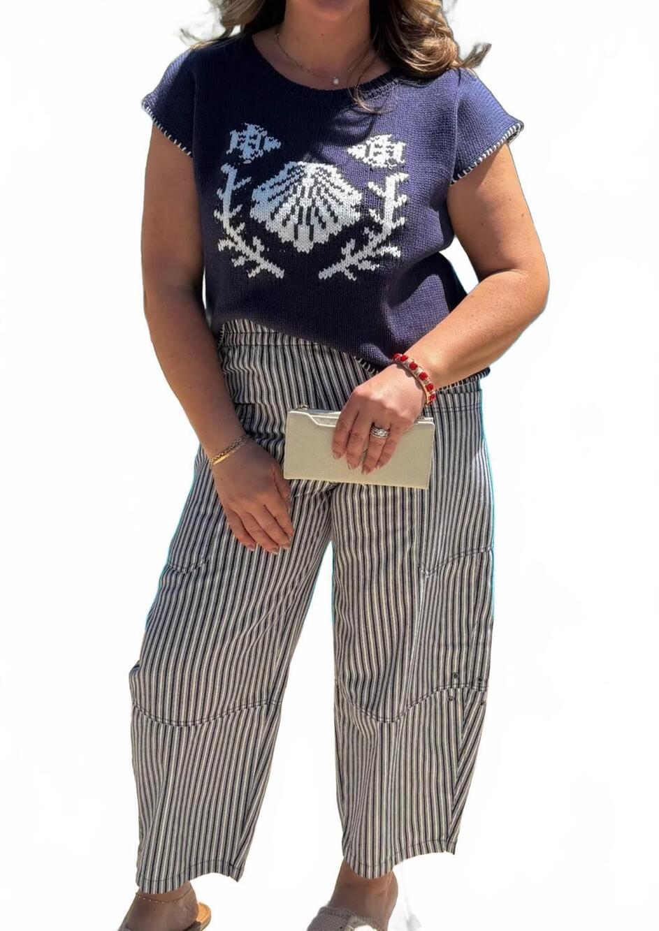 NEW BLU PEPPER coastal contrast knit top in navy